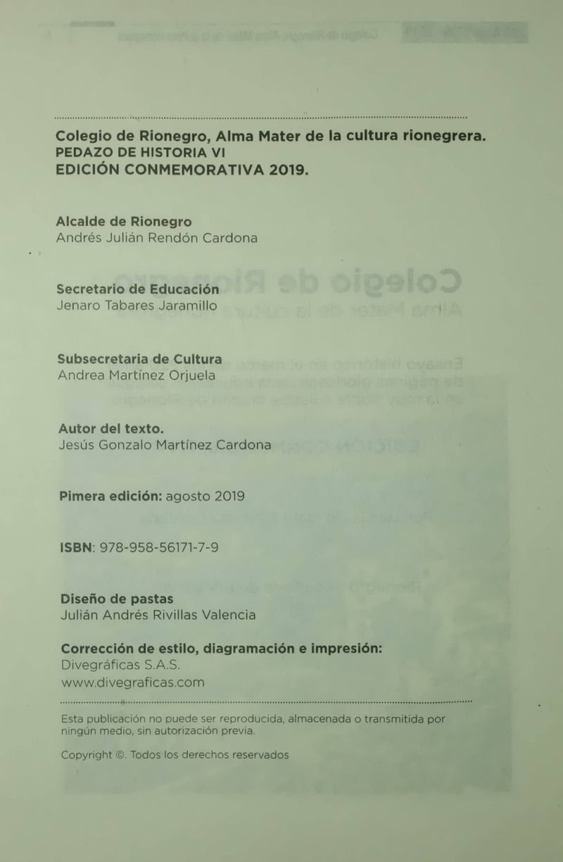 Pagina 8 de Colegio de Rionegro 1799 - 2019: Alma Máter de la Cultura de la Rionegrera