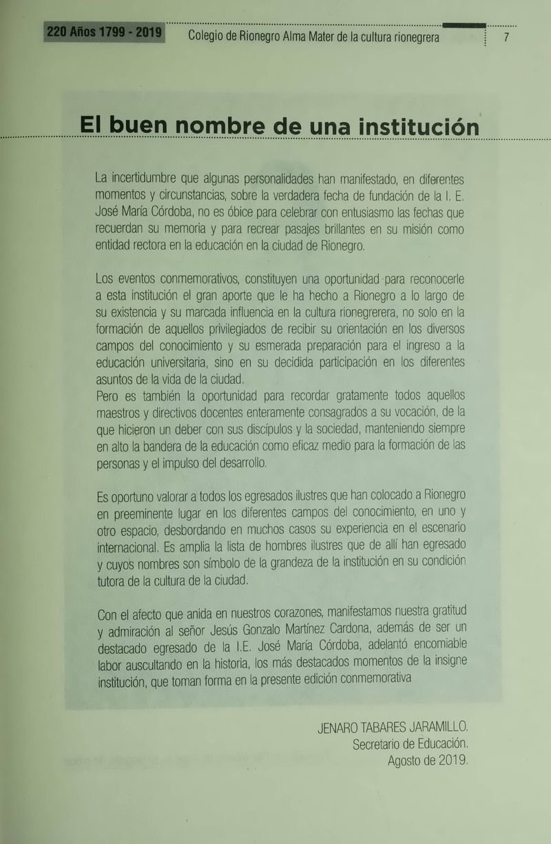 Pagina 9 de Colegio de Rionegro 1799 - 2019: Alma Máter de la Cultura de la Rionegrera