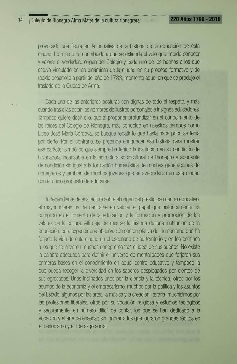 Pagina 16 de Colegio de Rionegro 1799 - 2019: Alma Máter de la Cultura de la Rionegrera