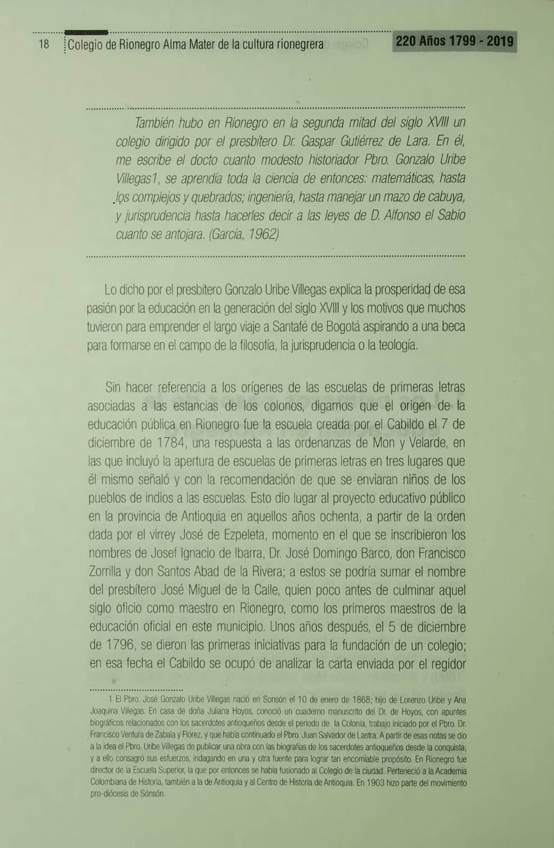 Pagina 20 de Colegio de Rionegro 1799 - 2019: Alma Máter de la Cultura de la Rionegrera