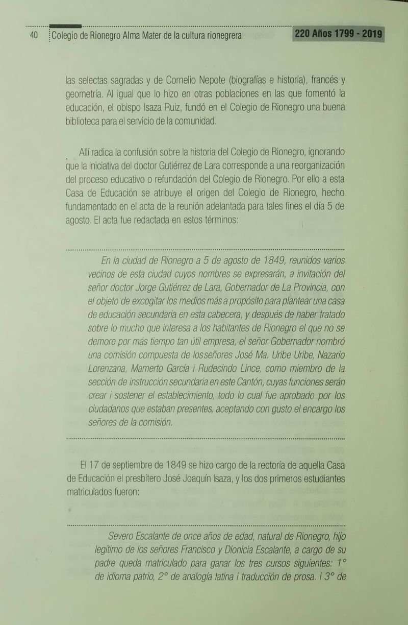 Pagina 43 de Colegio de Rionegro 1799 - 2019: Alma Máter de la Cultura de la Rionegrera