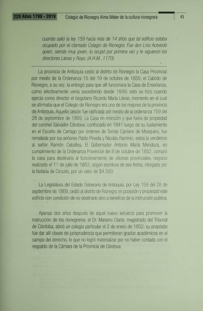 Pagina 46 de Colegio de Rionegro 1799 - 2019: Alma Máter de la Cultura de la Rionegrera