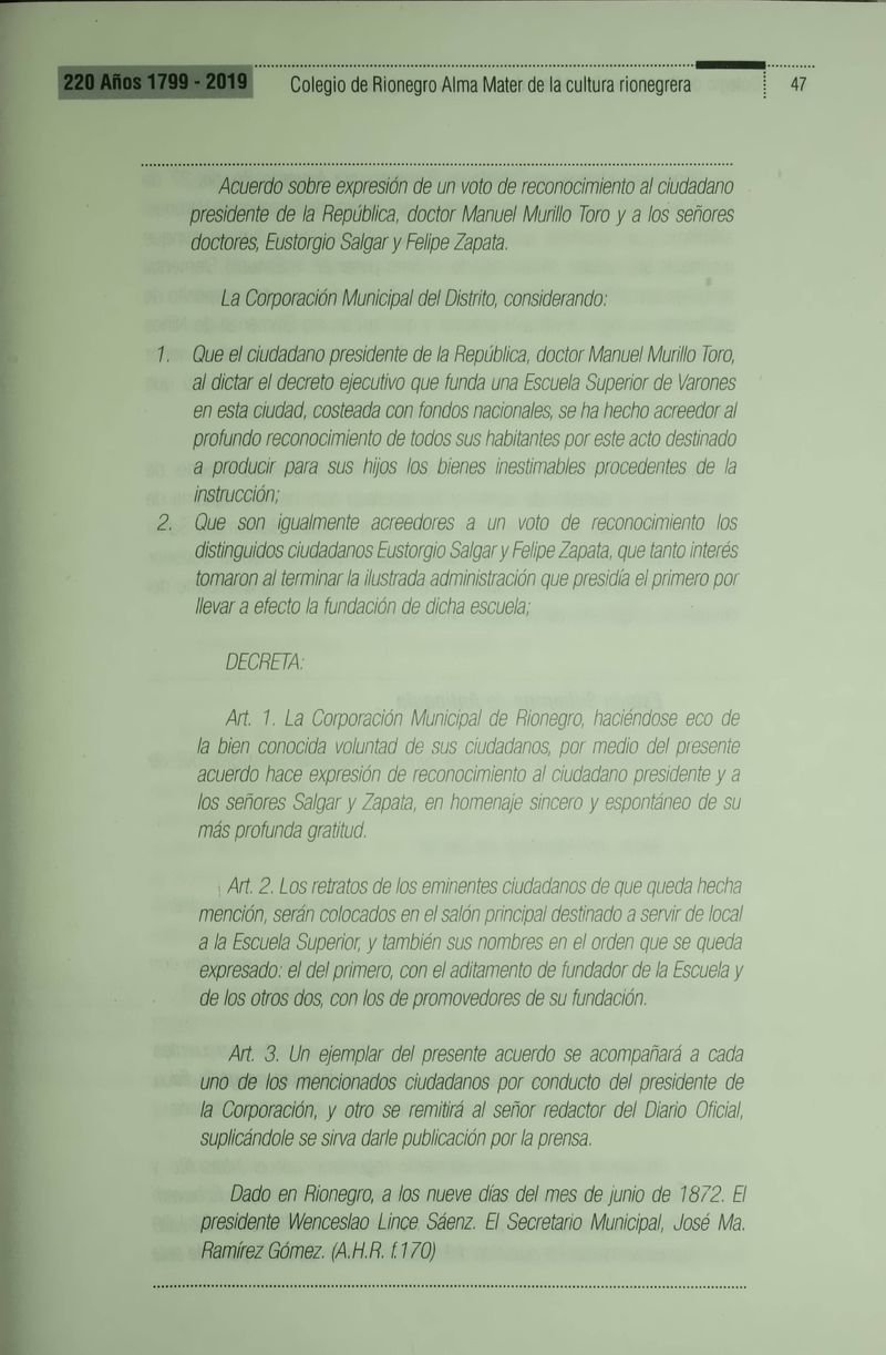 Pagina 50 de Colegio de Rionegro 1799 - 2019: Alma Máter de la Cultura de la Rionegrera