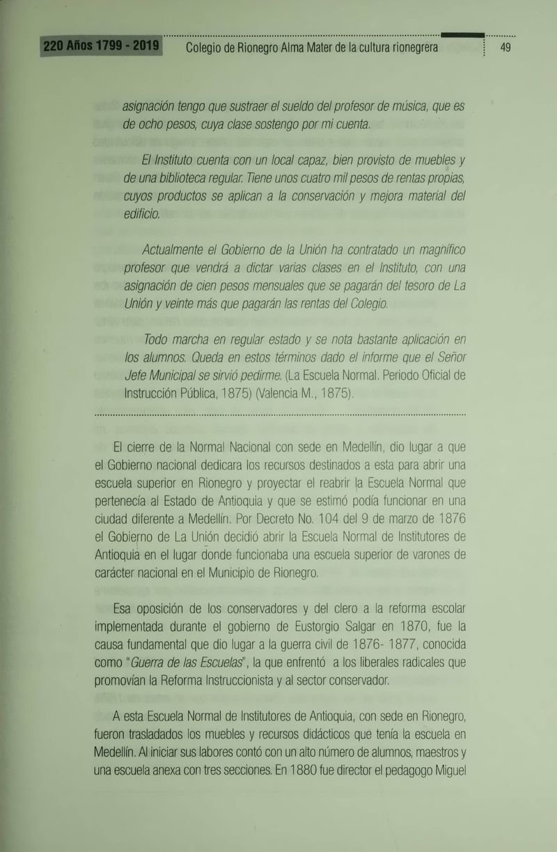 Pagina 52 de Colegio de Rionegro 1799 - 2019: Alma Máter de la Cultura de la Rionegrera