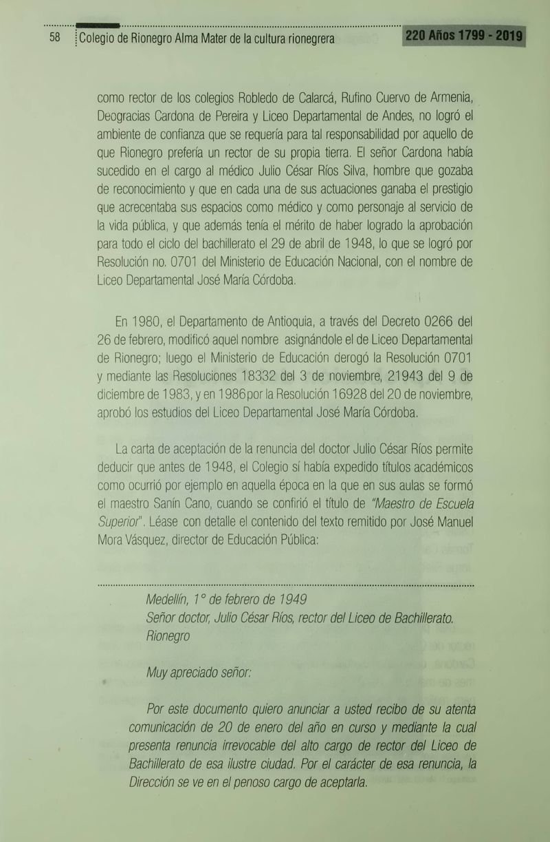 Pagina 61 de Colegio de Rionegro 1799 - 2019: Alma Máter de la Cultura de la Rionegrera