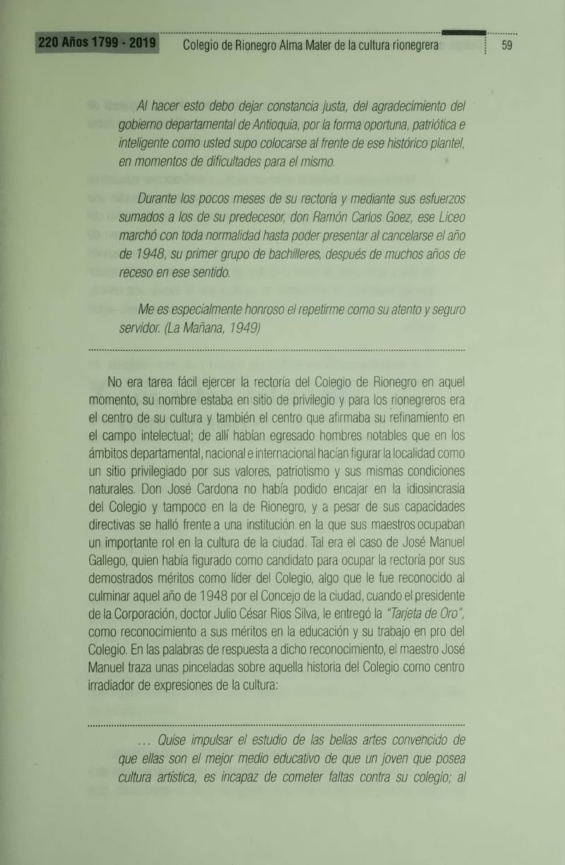 Pagina 62 de Colegio de Rionegro 1799 - 2019: Alma Máter de la Cultura de la Rionegrera
