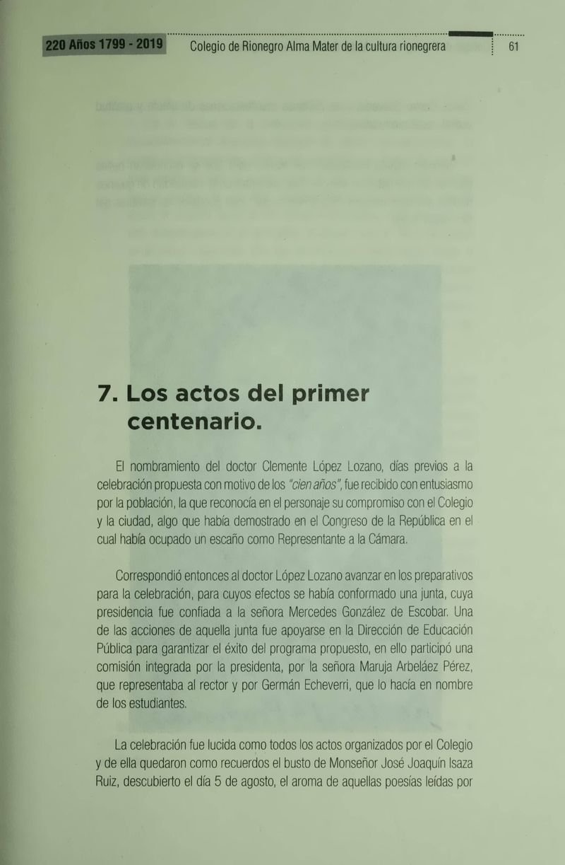 Pagina 64 de Colegio de Rionegro 1799 - 2019: Alma Máter de la Cultura de la Rionegrera