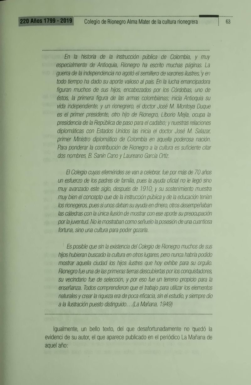 Pagina 66 de Colegio de Rionegro 1799 - 2019: Alma Máter de la Cultura de la Rionegrera
