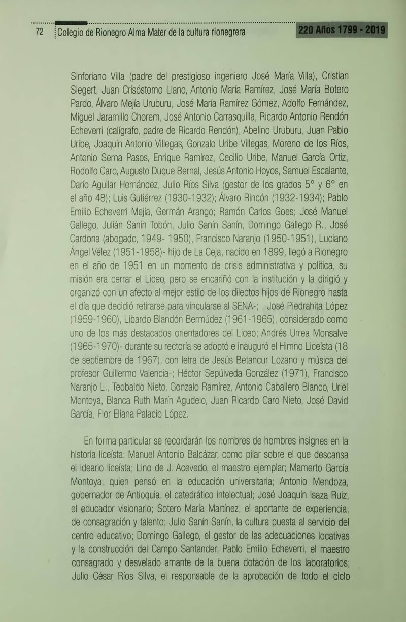 Pagina 75 de Colegio de Rionegro 1799 - 2019: Alma Máter de la Cultura de la Rionegrera