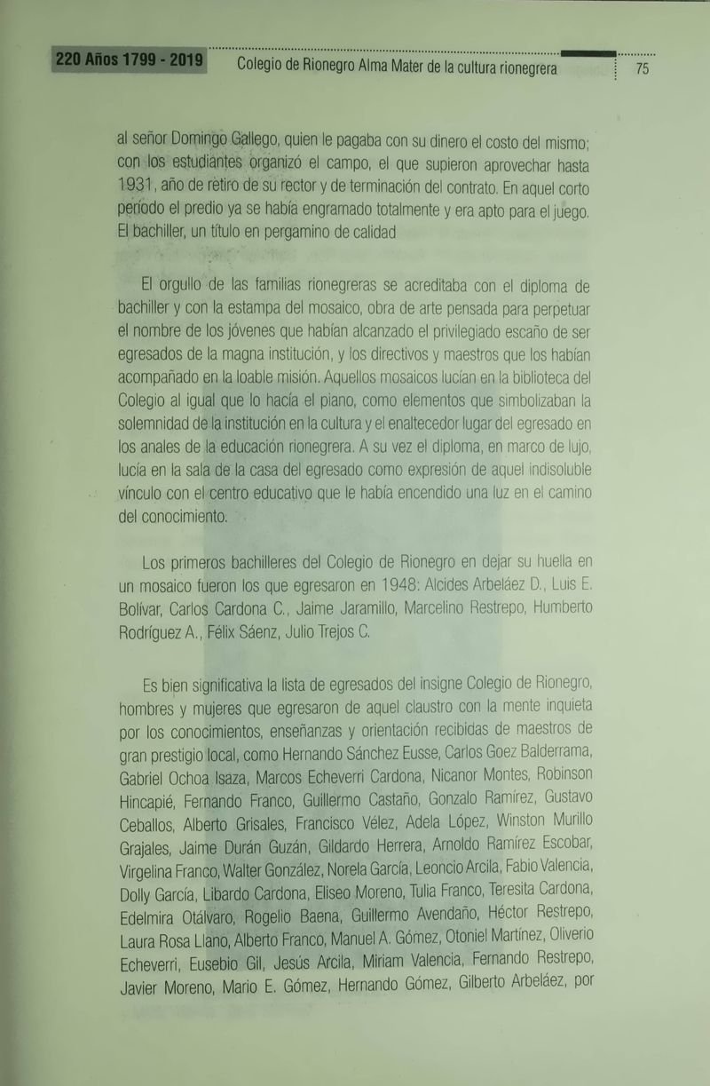 Pagina 78 de Colegio de Rionegro 1799 - 2019: Alma Máter de la Cultura de la Rionegrera