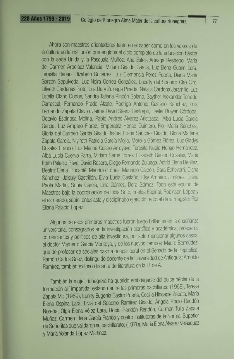 Pagina 80 de Colegio de Rionegro 1799 - 2019: Alma Máter de la Cultura de la Rionegrera