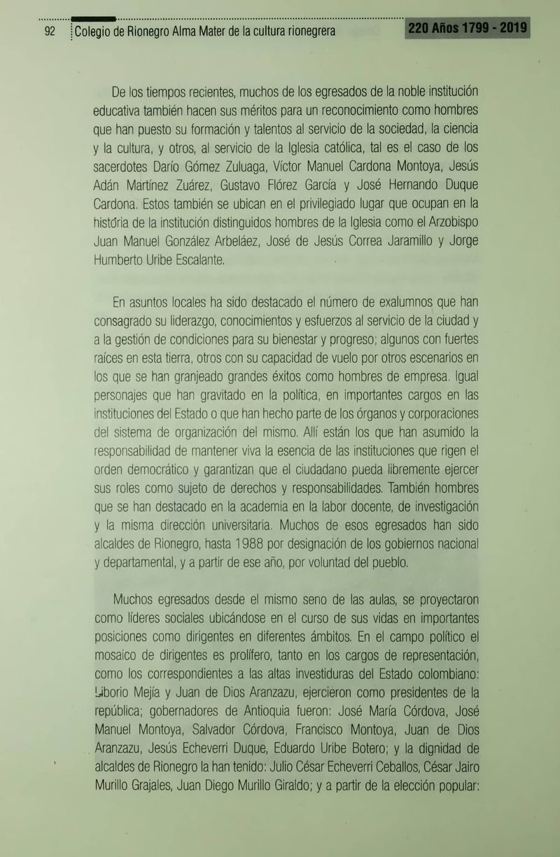 Pagina 95 de Colegio de Rionegro 1799 - 2019: Alma Máter de la Cultura de la Rionegrera