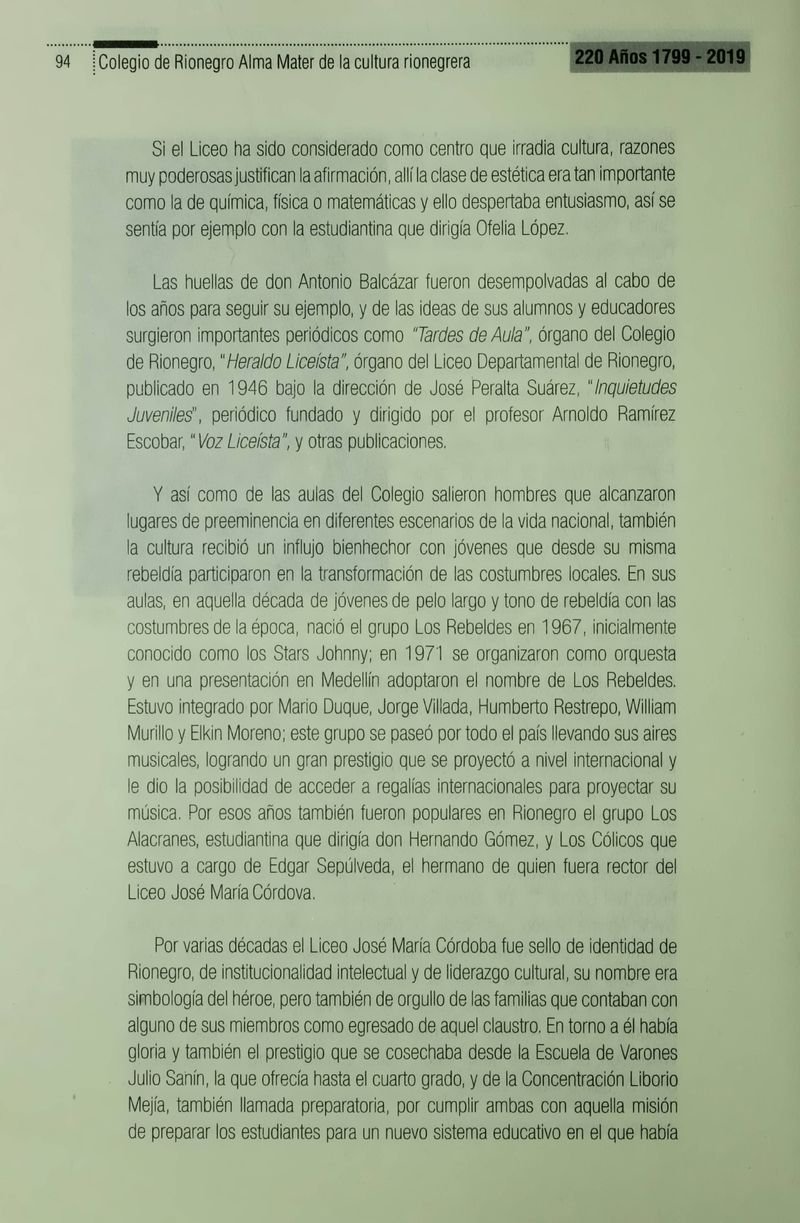 Pagina 97 de Colegio de Rionegro 1799 - 2019: Alma Máter de la Cultura de la Rionegrera