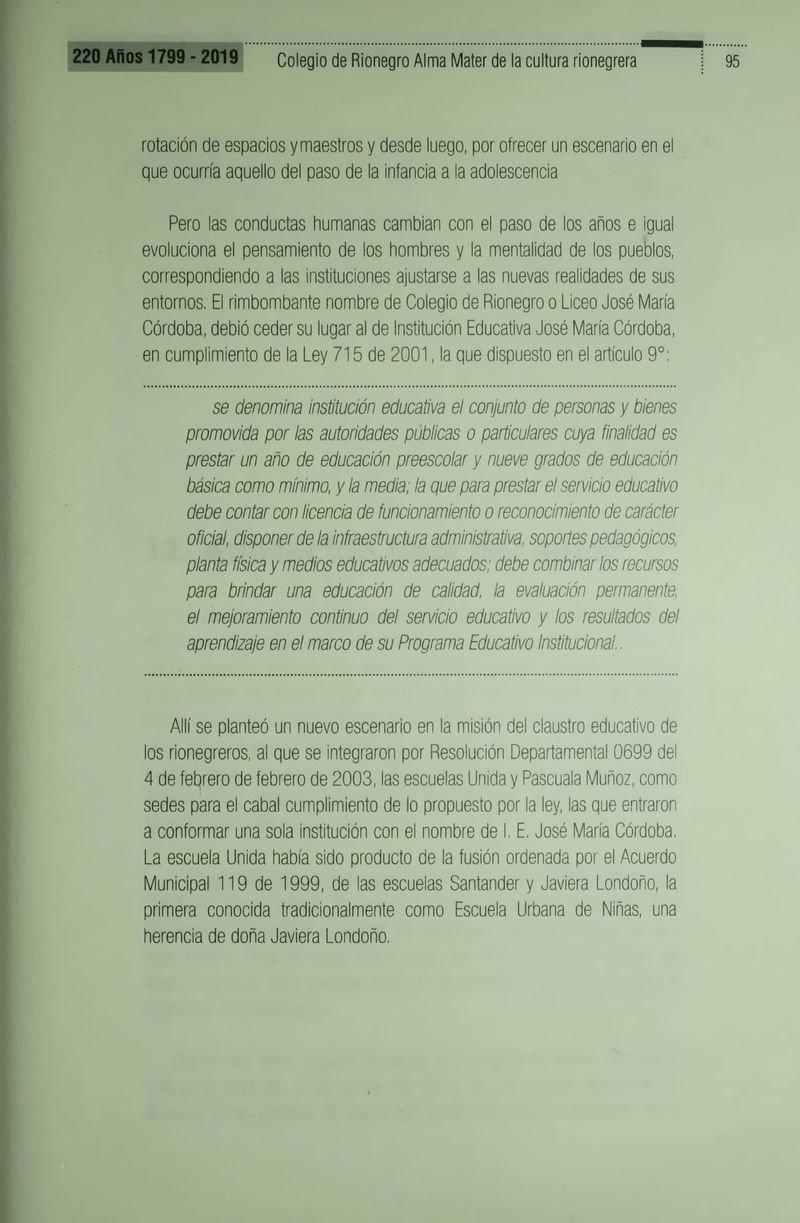 Pagina 98 de Colegio de Rionegro 1799 - 2019: Alma Máter de la Cultura de la Rionegrera