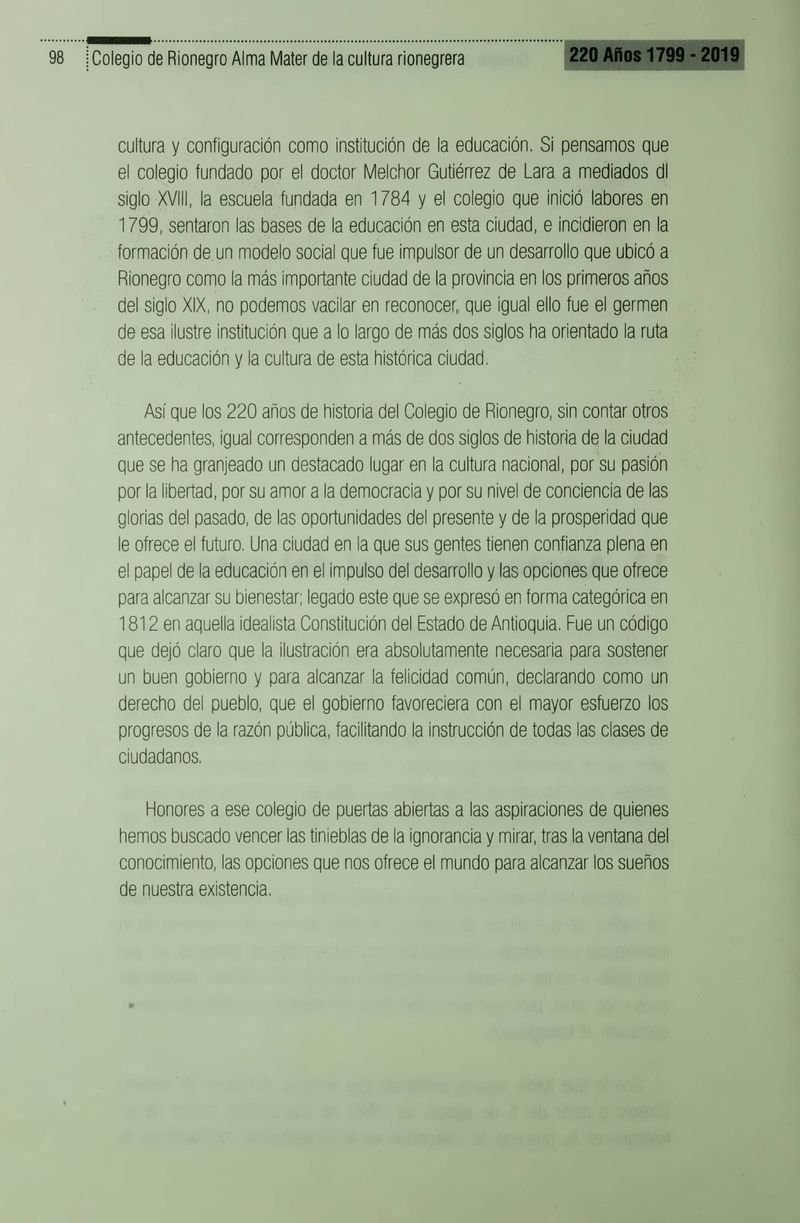 Pagina 102 de Colegio de Rionegro 1799 - 2019: Alma Máter de la Cultura de la Rionegrera