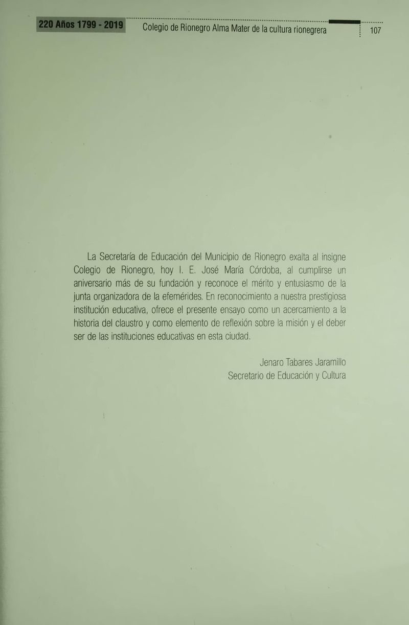 Pagina 111 de Colegio de Rionegro 1799 - 2019: Alma Máter de la Cultura de la Rionegrera