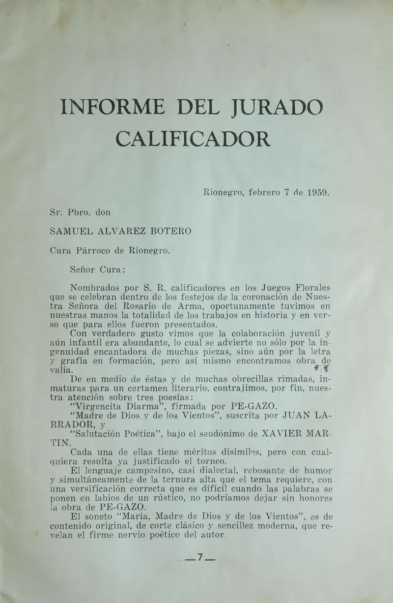Pagina 9 de Juegos Florales de Rionegro con motivo de la coronación canónica de Nuestra Señora del Rosario de Arma