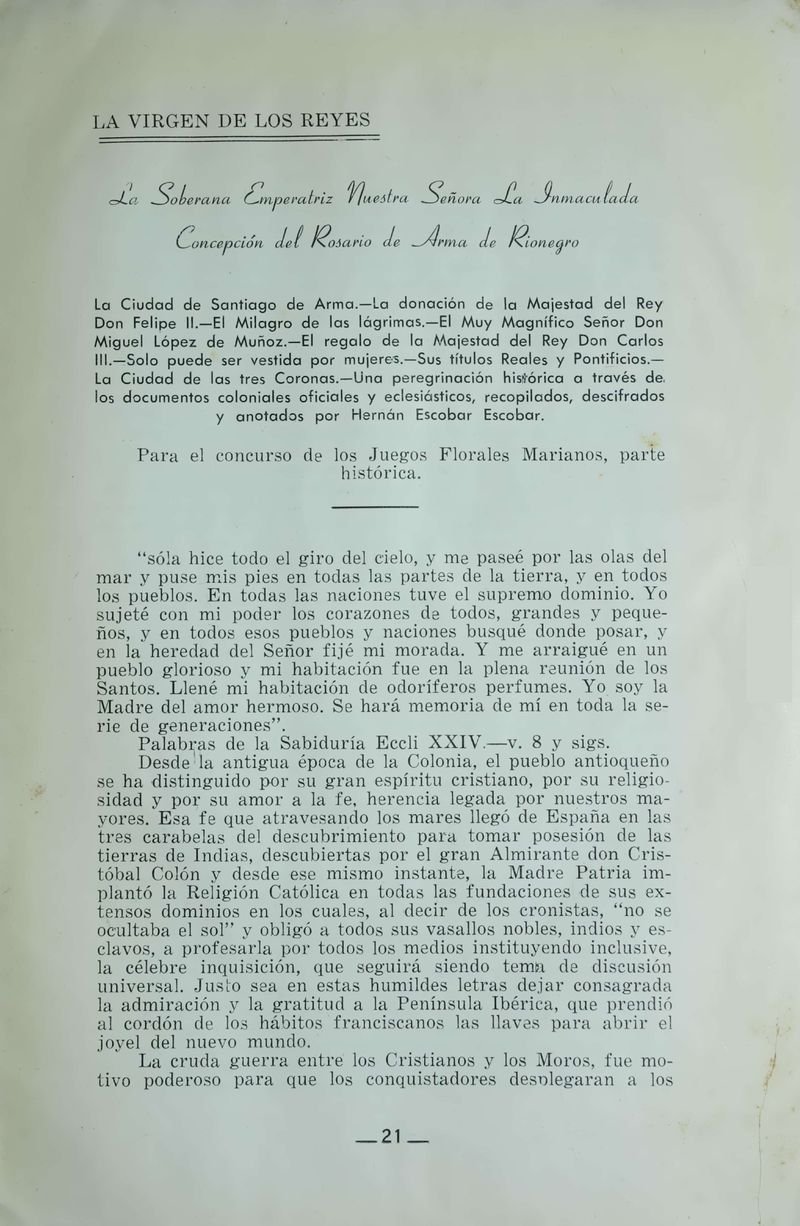 Pagina 23 de Juegos Florales de Rionegro con motivo de la coronación canónica de Nuestra Señora del Rosario de Arma