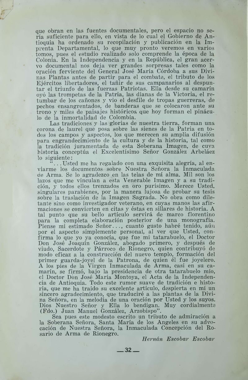 Pagina 34 de Juegos Florales de Rionegro con motivo de la coronación canónica de Nuestra Señora del Rosario de Arma