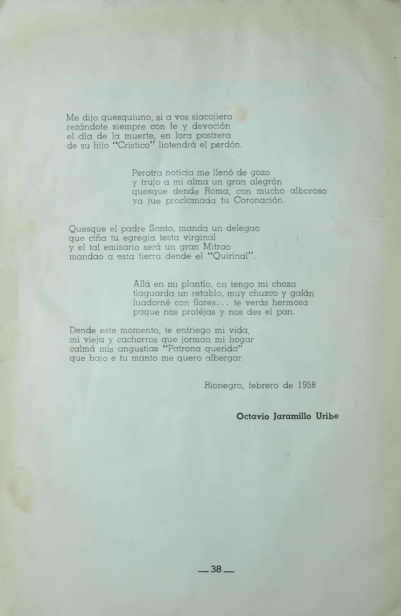 Pagina 40 de Juegos Florales de Rionegro con motivo de la coronación canónica de Nuestra Señora del Rosario de Arma